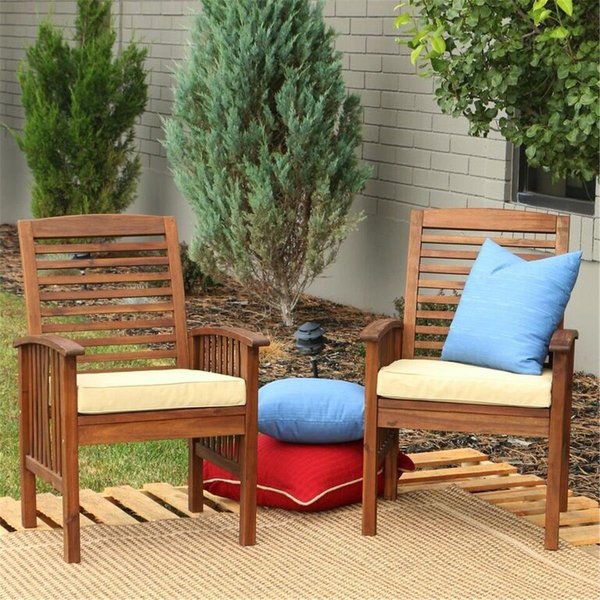 Pipers Pit Set of 2 Acacia Patio Chairs with Cushions; Dark Brown - 18 x 26 x 29 in., 2PK PI143258